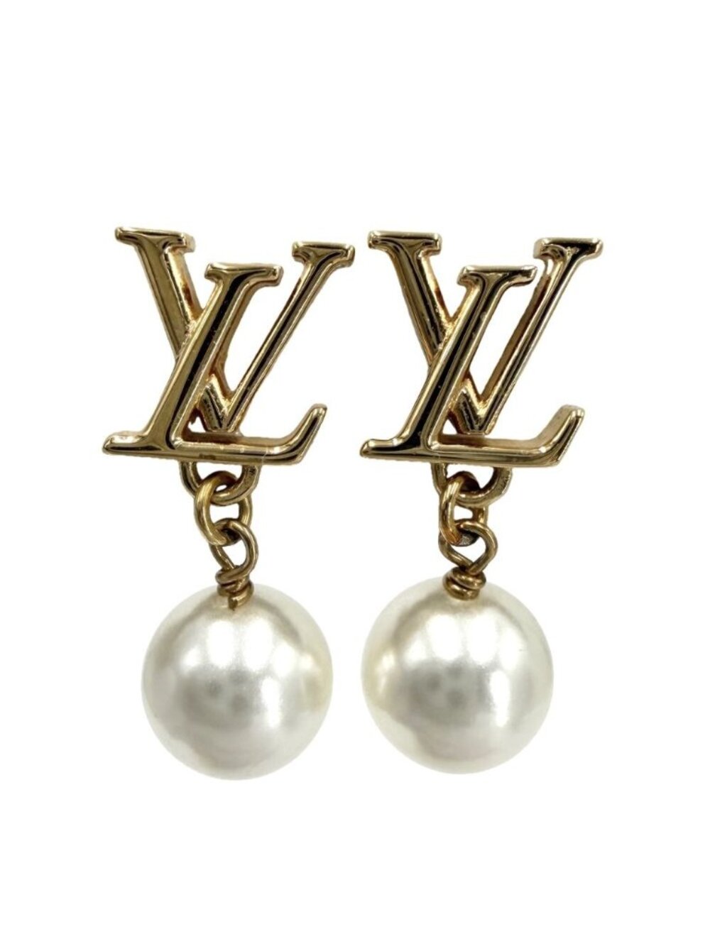 Louis Vuitton Earrings LV Iconic Faux Pearl Gold White